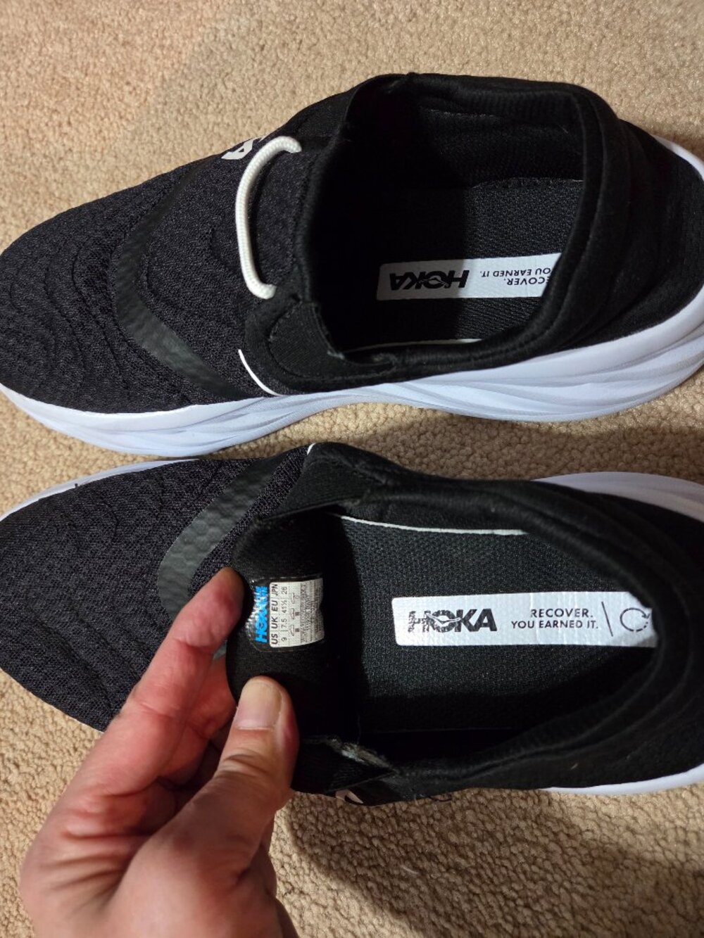 Hoka Black and White Slip-On Athletic Shoes